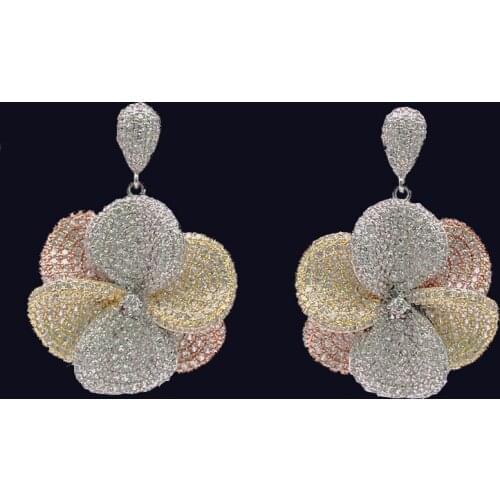 Lanyika Trendy Fleshiness Flower Earrings for Woman Wedding Party Cubic Zirconia Full Micro Inlay Popular Luxury Best Gifts