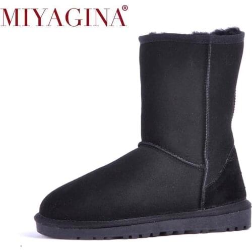 MIYAGINA Australia Men Snow Boots 100% Genuine Sheepskin Leather Boots Warm Winter Boots Man shoes large size 38-45
