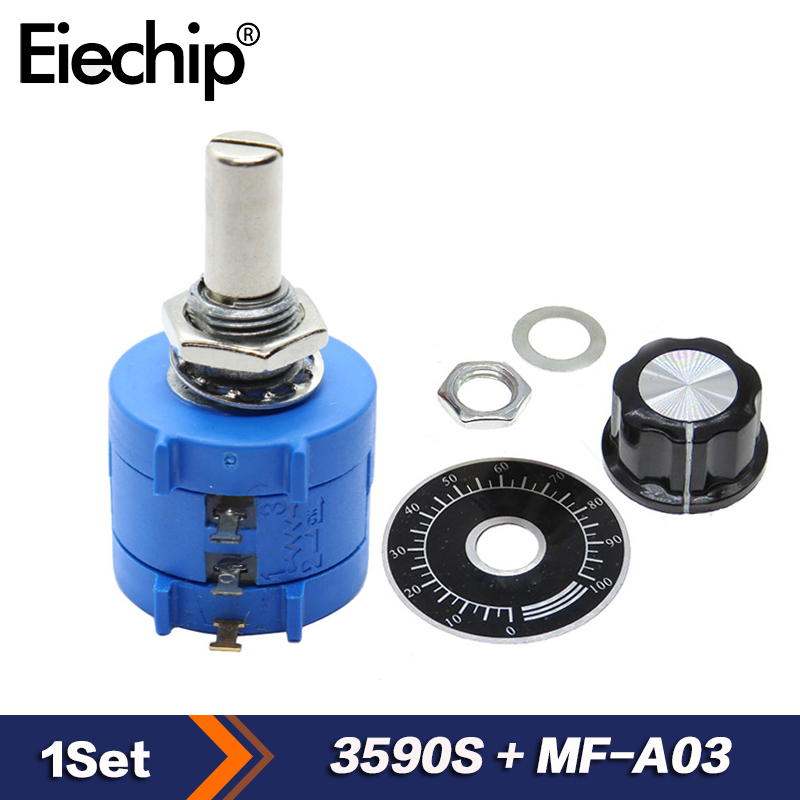 3590S 10K Multiturn Adjustable Potentiometer kit Wirewound Resistor 2W 3590S-2-103L 500 1K 2K 5K 20K 50K 100K ohm + knob cap