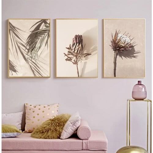 Nordic Leaf Flower Plant Wall Art Poster And Print Beige Canvas Painting Rose Art Prints Modern Pictures Living Room Home Decor