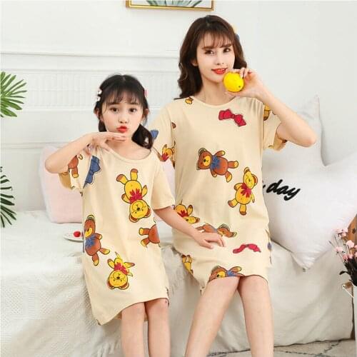 New Childrens Nightdress Baby Mother Cotton Pajamas Girls Parent-child Sleepwear Bear Nightgown Nighty Kids Princess Dress