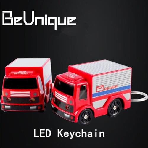 BeUnique New Creative Mini Cartoon Express Box Car LED Keychain Light Emitting of Vocalization Personalized Gifts Flashlight
