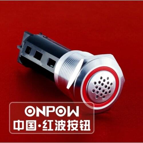 ONPOW 19mm 12V/24V/110V/220V Incontinous Metal buzzer Anti-vandal Stainless steel LED Flash Buzzer (LAS1-AGQ-SM) CE,ROHS