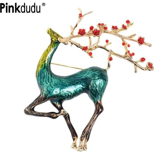 Pinkdudu Trendy Christmas Deer Brooch Enamel Reindeer Sika Deer Brooch Cute Beautiful Animal Pin for Women Winter Jewelry PD056