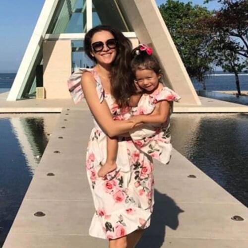 Mom and Daughter Dress Autumn Summer Patchwork Floral Long Dress for Mommy and Me Clothes Family Look Pajamas girls Beach Dress