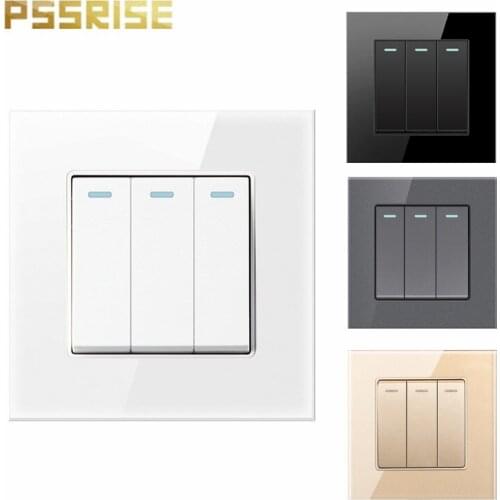 G11 PSSRISE 3 Gang 1 Weg Wand Schalter Push-taste Licht Schalter Luxus Kristall Gehärtetem Glas Panel Fluoreszierende 16A AC 250