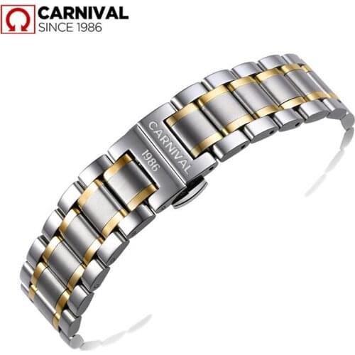 Original 20mm High Quality Stainless Steel Black Gold Silver Watch Strap Watch Band For Wristswatch CARNIVAL Brand Watches Clock