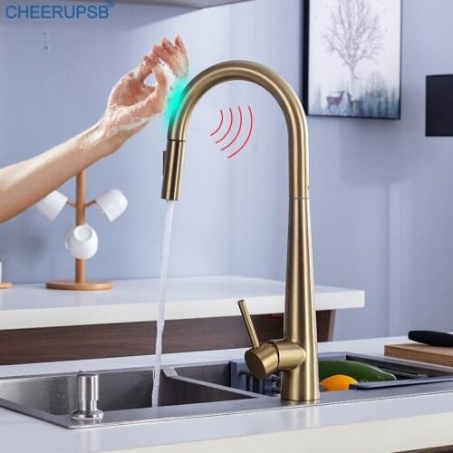 Kitchen Sink Touch Faucets Inductive Sensor Tap Pull Down Flexible Stream Deck Mount Crane Burshed Nickel Stainless Steel Faucet