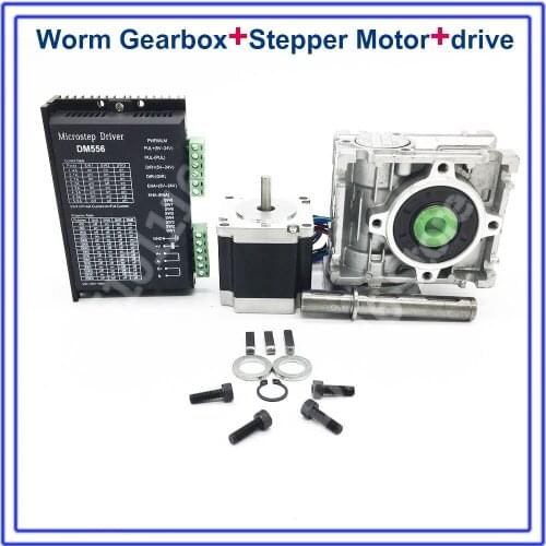 Ratio 20:1 Worm Gearbox RV030 Speed Reducer + Nema23 Stepper Motor DM556 Driver 1.8NM 260Oz-in Convert 90degree for CNC Router