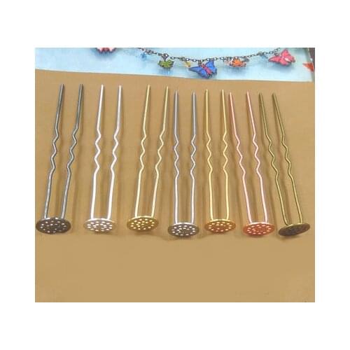 10pcs 12mm Hair Jewelry Settings Cabochon Base Blank Bezel Trays for U Shape Hairpins Barrettes Retro Head Wear DIY