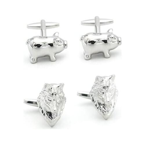 10pairs/lot Animal Pig Cufflinks Piggy Money Box Cuff Links Silver Wolf Head Fox Cufflinks Cuff Button Mens Jewelry Gift