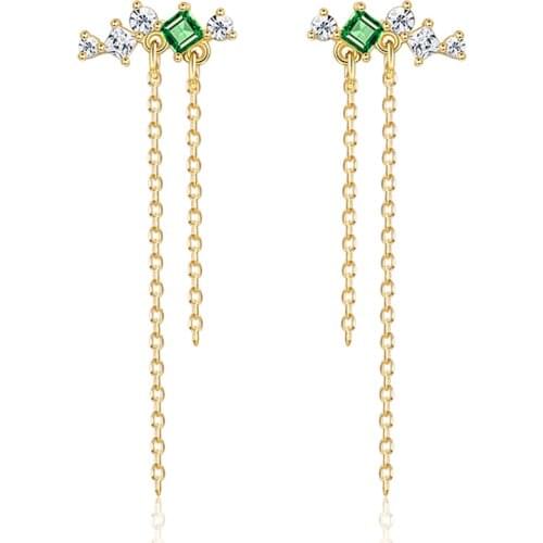 ZEMIOR 925 Sterling Silver Gold Color Flower Tassel Drop Earrings For Women Dazzling Cubic Zirconia Earring Silver Jewelry