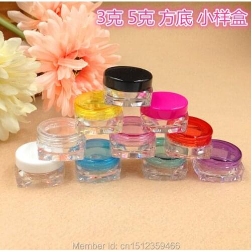5G 5ML 3G 3ML Plastic Cream Jar, Square Bottom Cosmetic Cream Packaging Box, Cream Small Sample Packing Jar, 50Pieces/Lot