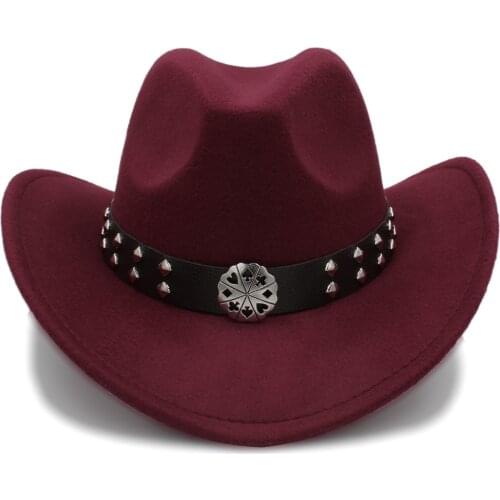 Women Wool Hollow Western Cowboy Hat Church Sombrero Hombre Cowgirl Cap Lady Fascinator Montana Hat Size 56-58cm