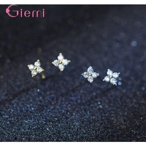 Female Luxury Crystal Flower Stud Earrings Vintage 925 Sterling Silver Wedding Jewelry White Zircon Stone Pendientes for Women