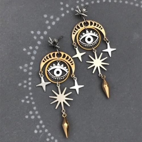 Eye Of Horus Earrings 2021 Goth Punk Cross Tassel Earrings for Women Fashion Jewelry Star Moon Chic Geometric Drop Earrings New