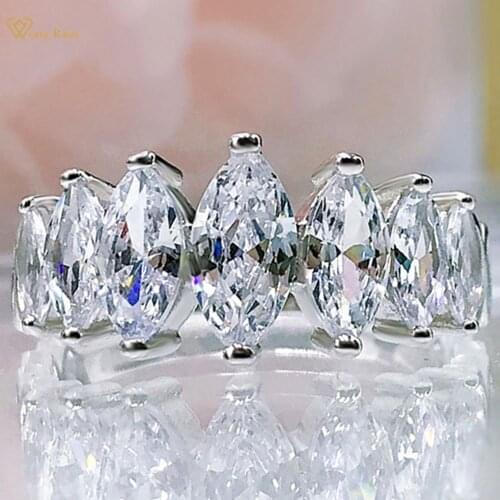 Wong Rain 100% 925 Sterling Silver Marquise Cut Created Moissanite Gemstone Party Personality Ring For Women Fine Jewelry Gifts