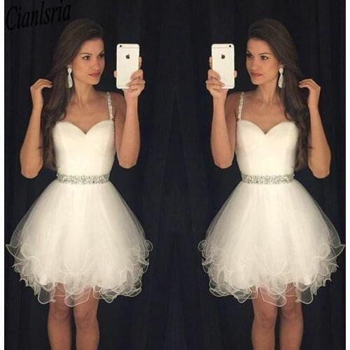 New Arrival Vestido Formatura Curto Homecoming Dresses Sweetheart Beaded Straps Ruched Backless Short Little White Prom Dresses