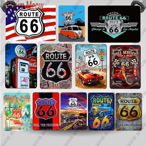 Route 66 Tin Sign Vintage Metal Sign Retro Plate Garage Wall Decor for Bar Pub Club Man Cave Gas Station Printing Home Decor WY1