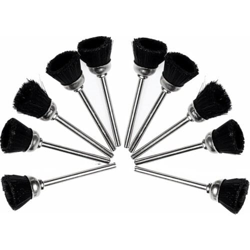 10Pcs Black Nylon Rust Removal Burrs Cup Brush Polishing Buffing Wheels 15mm Electric Grinding Brush & 3mm Shank for Rotary Tool