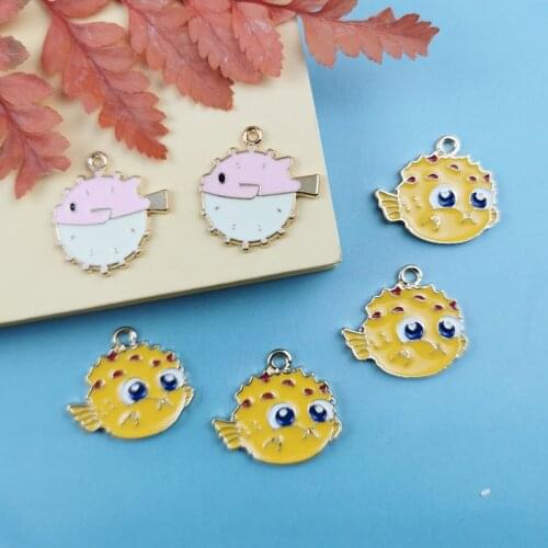 10pcs Enamel Fat Fish Pufferfish Charm For Jewelry Making Cute Earring Pendant Bracelet Necklace Charms Diy Design Charms