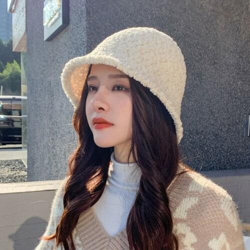 2021 Panama Warm Winter Womens Bucket Hat Teens Felt Wool Hat Girl Sautumn Winter Fashion Fur Black Hip Hop Hat lambswool Cap