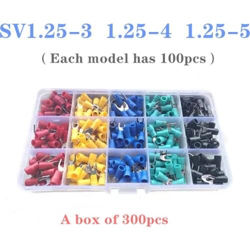 300pcs SV1.25-3 SV1.25-4 SV1.25-5 Insulated Fork Cable Wire Terminal Connector Electrical Crimp Terminal 300pcs