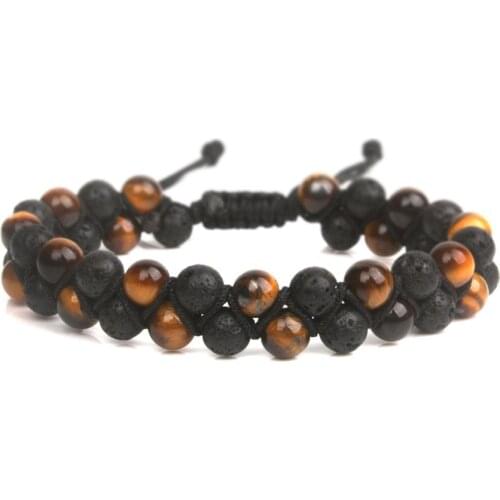 Lava Stone And Tiger Eye Stone Rope Woven Bracelet Men Cuff Bracelet Friendship Bracelets Handmade Dropshipping Jewelry