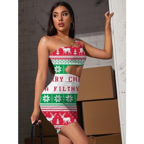 Giyu Brand Christmas Dresses Women New Year Hollow out Dresses Animal Vestido Sexy Deer Pleating Womens Clothing Plus Size New