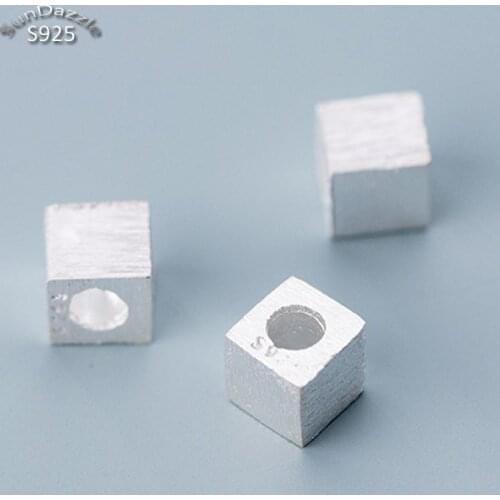 Genuine Real Pure Solid 925 Sterling Silver Beads Square Spacer Beads Loose Bead DIY Bracelet Necklace Jewelry Making 5mm