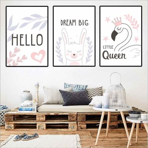 HAOCHU Canvas Cartoon Swan Animal Painting Living Room Home Decor Painting Print Poster Simple Nordic Wall Picture