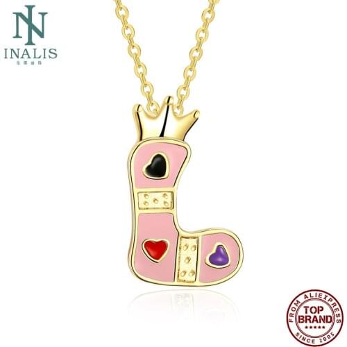 INALIS Pink Letters Series Necklace For Women Trendy Gold Plated Pendent Necklace Cute Crown Letter L Shape Festival Jewelry