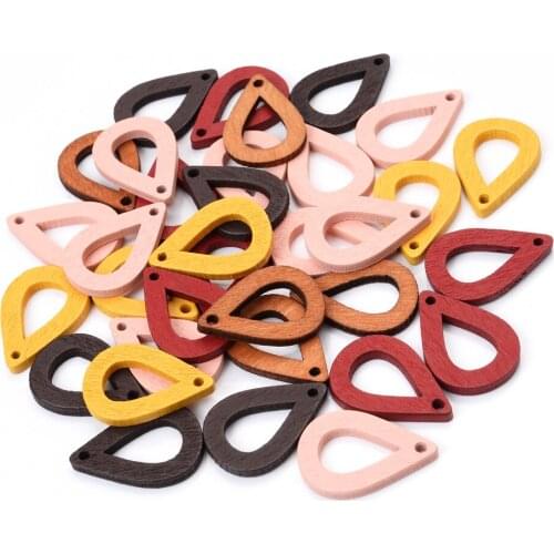 IYOE 30pcs 17x25mm Multicolor Natural Wood Charms Waterdrop Shape Charms For Making Necklace Earring Pendants Handmade Jewelry