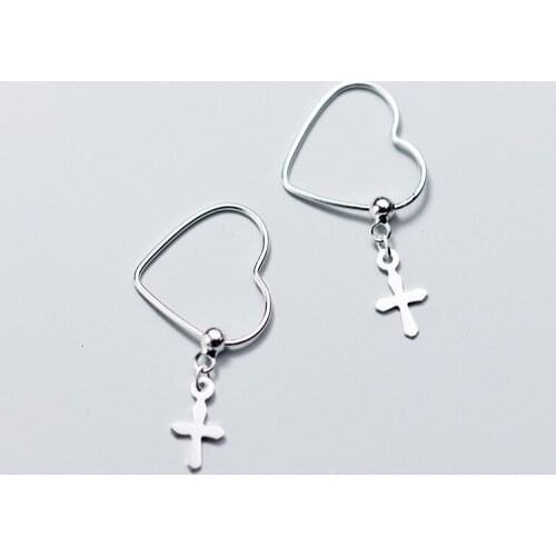 MloveAcc Classic Authentic 925 Sterling Silver Heart Cross Drop Earrings for Women Sterling Silver Jewelry Bijoux