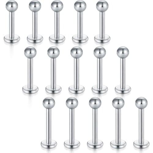 JFORYOU 16G Lip Rings-Stainless Steel Labret Monroe Lip Studs Ear Tragus Helix Earring 3mm Ball 6/8/10mm Bar Length