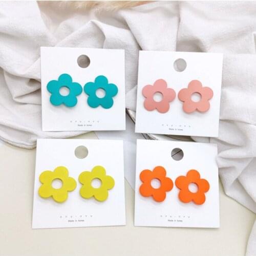 Korean Version Of The New Lady Color Blocking Flower Earrings Girl Color Summer Vacation Stud Earrings Jewelry Gift For Women