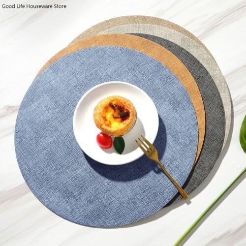 33CM Nordic Leather Cloth Pattern Placemat Waterproof And Oilproof Heat Insulation Pad Home Hotel Round Double-Sided Table Mat