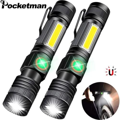 8000LM Multifunction Portable Flashlight With Cob Sidelight Lantern T6 Super Bright Magnetic Torch Waterproof Zoomable 4 Modes