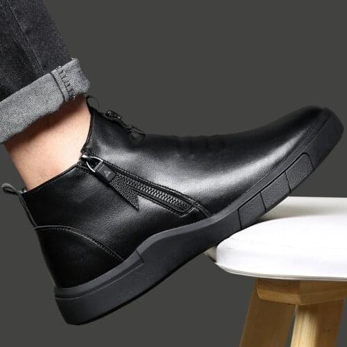 Men Shoes Genuine Leather 100% Wool Lining Winter Super Keep Warm Outdoor Ankle Boots Snow Boots Mens Chelsea Shoe Casual Shoes