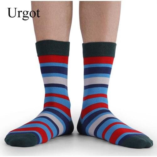 Urgot 5 Pairs Mens Long Tube Happy Socks Street Hip-hop Skateboard Big Plus Size EUR 46,47,48 Striped Mens Socks Cotton Meias