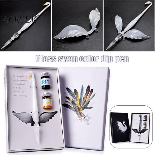 4 Pcs Crystal Glass Pen Set with Pen Holder 2 Ink Dip Pen for Signature Art Writing Drawing FC