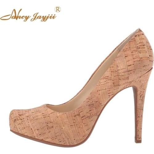 Nancyjayjii Wood Print Leather Stilettos 12 cm Super High Heel Pumps Platform Evening Party Dress Classic Brand Women Shoes 2019