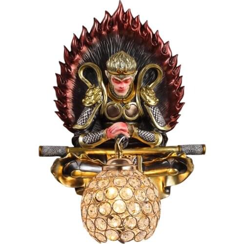 Resin Sun Wukong crystal wall lamps living room bedroom aisle wall hanging Zen Chinese study decoration sconces lights fixtures