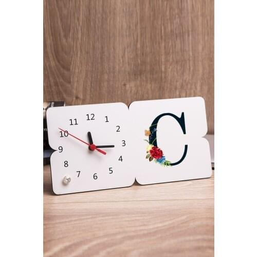 C Letter Flower Design Table Clock
