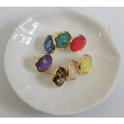 Newest Golden Foil Earrings,Golden Plated Resin Golden Foil Beads Charm Post Earring For Summer Collection 10prs/lot