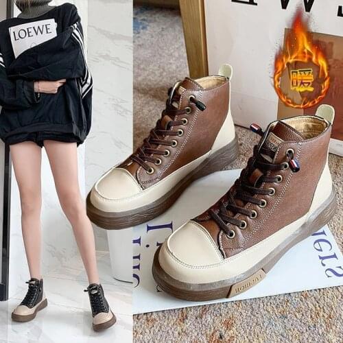 Autumn Winter women boots High top plus velvet white shoes women flat-bottom color matching single shoes sports casual shoes