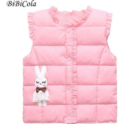 Autumn Winter Warm Feather Vest For Children 3-8 Years Kids Girls Cute Cartoon Waistcoat Cotton Padded Outerwear Girls Jackets