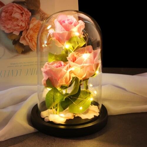 New Valentines Day Gift Beauty And The Beast Rose Eternal Flower In Dome Glass Wooden Base Home Deco Wedding For Christmas Gift