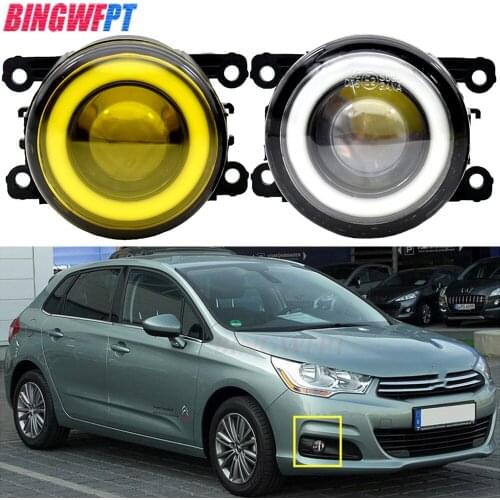 Angel Eye Fog Light Assembly For Citroen C4 Coupe (LA_) 2004-2011 Car Front Bumper Fog Lamp with Halo Ring DRL 12V