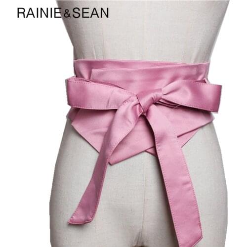 RAINIE SEAN Pink Wide Belt Women Self Tie Corset Cummerbund Female Waistbands Vintage Ladies Belts for Dress Accessories